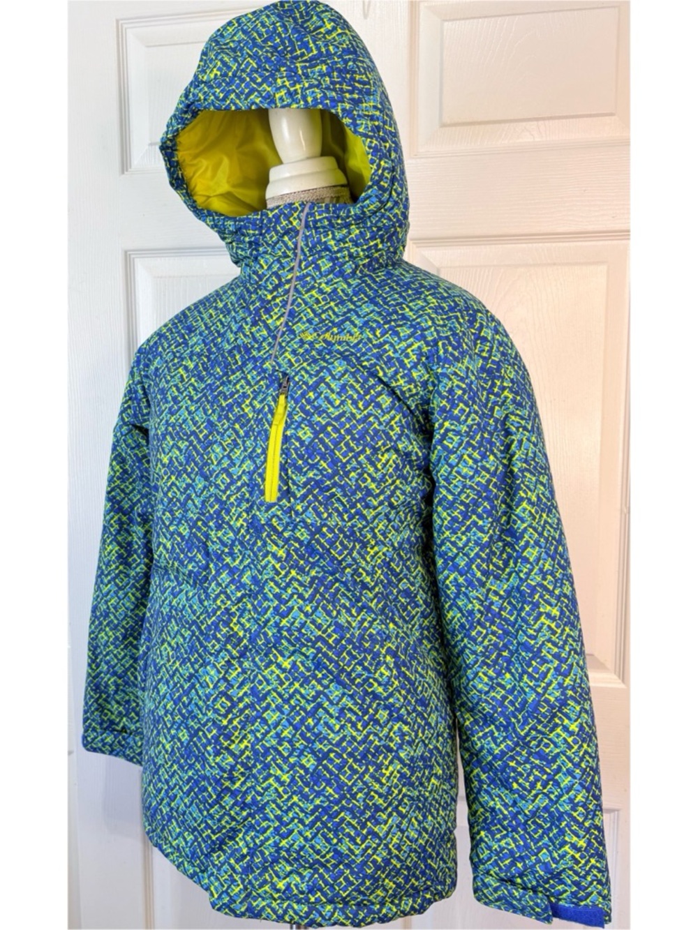 COLUMBIA Hooded Waterproof Blue/Green Reflective Ski Jacket M/L